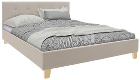 Κρεβάτι Mago pakoworld ύφασμα σε εκρού απόχρωση με φυσικό ξύλινο πόδι 160x200εκ