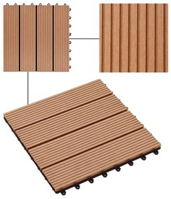 Πλακάκια Deck 11 τεμ. Χρώμα Teak 30 x 30 εκ. 1 μ² από WPC - Καφέ