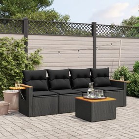 vidaXL Patio Sofa Set 4-θέσια Black