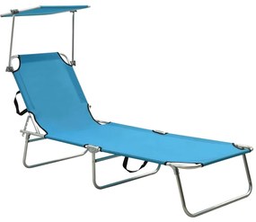 vidaXL Ξαπλώστρα Πτυσσόμενη Μπλε Αλουμινίου με Σκίαστρο
