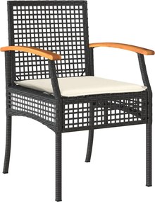 vidaXL Σετ Επίπλων Bistro 3 τεμ. Μαύρο Συνθ. Ρατάν/Ακακία + Μαξιλάρια