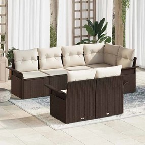 vidaXL Σετ Καναπέ Κήπου με μαξιλάρι 7 pcs Καφέ Πολυ ράταν
