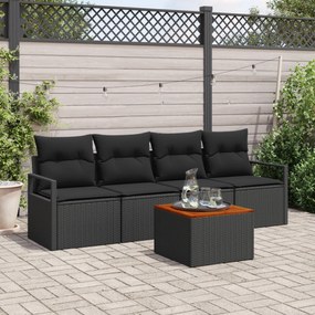 vidaXL Σετ Καναπέ Κήπου 5 pcs Μαύρο Μεγάλο Ρατάν, Ξύλο