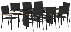 vidaXL Σετ τραπεζαρίας κήπου  9 κομματιών Μαύρο Πολυ Ρατάν