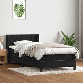 Box Spring Κρεβάτι με στρώμα Μαύρο 100x220 εκ. Βελούδινο