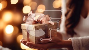 Intra Συλλεκτικό Ξύλινο Παζλ Plywood 4mm - Εορταστική γιορτή με γυναίκα που κρατά χρυσό κουτί δώρου Σε Ξύλινο Κουτί - Διαστάσεις: 10x10 cm – 25 κομμάτια