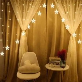 Fos Me Ασύμμετρη Κουρτίνα 136 LED Θερμό 200x80cm Με Ακρυλικά Αστέρια Επεκτεινόμενη IP44 Διαφανές Καλώδιο 27-00386