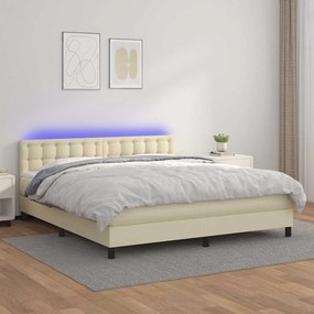 VidaXL Κρεβάτι Boxspring με Στρώμα & LED Κρεμ 180x200 εκ. Συνθ. Δέρμα