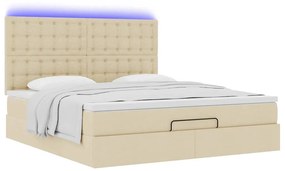 vidaXL Οθωμανικό κρεβάτι με στρώμα & LEDs Cream 180x200cm ύφασμα