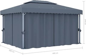 vidaXL Κιόσκι με Κουρτίνα Ανθρακί 4 x 3 μ. Αλουμινίου