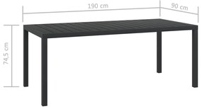 Τραπέζι Κήπου Μαύρο 185 x 90 x 74 εκ. από Αλουμίνιο / WPC - Μαύρο