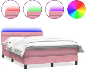 vidaXL Κρεβάτι Boxspring με Στρώμα &amp; LED Ροζ 140x210 εκ. Βελούδινο