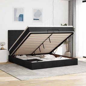 VidaXL Οθωμανικό κρεβάτι με στρώματα & LEDs Μαύρο 200x200cm ύφασμα