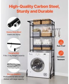 VEVOR Over Washer and Dryer Storage Shelf Single Row 3 Tiers Washer Rack Black