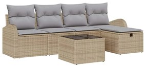 vidaXL Σετ Καναπέ Κήπου με μαξιλάρι 6 pcs Μπεζ Πολυ ράταν