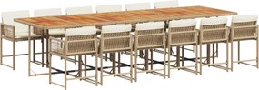 vidaXL Σετ Τραπεζαρίας Κήπου 13 τεμ. Μπεζ Συνθ. Ρατάν με Μαξιλάρια