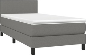vidaXL Κρεβάτι Boxspring με Στρώμα Σκούρο Γκρι 90x190 εκ. Υφασμάτινο