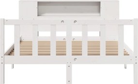 vidaXL Κρεβάτι Βιβλιοθήκη Χωρίς Στρώμα Λευκό 135x190 εκ Μασίφ Πεύκο