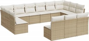 vidaXL Σετ Καναπέ Κήπου 13τεμ Μπεζ Συνθ. Ρατάν με Μαξιλάρια