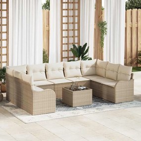 vidaXL Σετ Καναπέ Κήπου με μαξιλάρι 10 pcs Μπεζ Πολυ ράταν
