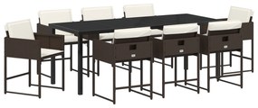 vidaXL σετ τραπεζαρίας 9 κομματιών  με μαξιλάρια σε καφέ πολυ ρατάν