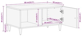 Τραπεζάκι Σαλονιού 80 x 50 x 40 εκ. από Μασίφ Ξύλο Μάνγκο - Καφέ