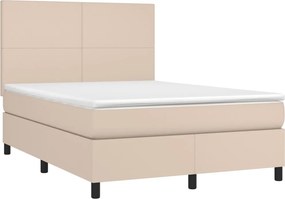 vidaXL Κρεβάτι Boxspring Στρώμα&amp;LED Καπουτσίνο 140x190 εκ. Συνθ. Δέρμα