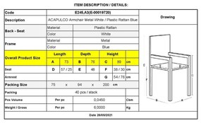 Ποληθρόνα Μεταλλική Άσπρη, ACAPULCO Plastic Rattan Μπλε 73x76x89cm