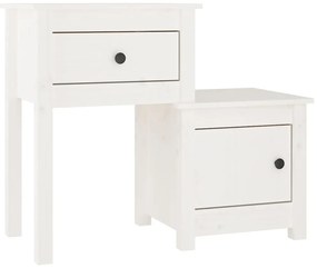 vidaXL Κομοδίνα 2 τεμ. Λευκά 79,5x38x65,5 εκ. από Μασίφ Ξύλο Πεύκου