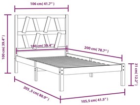 vidaXL Πλαίσιο Κρεβατιού 100 x 200 εκ. από Μασίφ Ξύλο Πεύκου