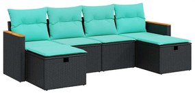 vidaXL Καναπές Κήπου 6 Τεμαχίων Μαύρο από Συνθετικό Ρατάν με Μαξιλάρια