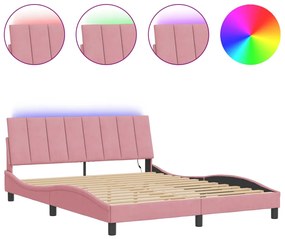 vidaXL Πλαίσιο Κρεβατιού με LED Ροζ 160x200 εκ. Βελούδινο