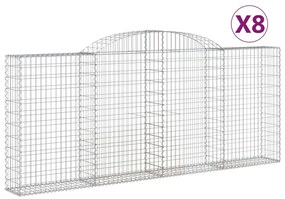 vidaXL Συρματοκιβώτια Τοξωτά 8 τεμ. 300x30x120/140 εκ. Γαλβαν. Ατσάλι