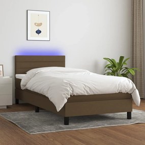 Κρεβάτι Boxspring με Στρώμα &amp; LED Σκ.Καφέ 90x190 εκ. Υφασμάτινο