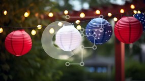 Intra Συλλεκτικό Ξύλινο Παζλ Plywood 4mm - Εορταστικά κόκκινα, λευκά και μπλε χάρτινα φανάρια Σε Ξύλινο Κουτί - Διαστάσεις: 10x10 cm – 25 κομμάτια