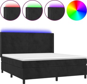 vidaXL Κρεβάτι Boxspring με Στρώμα &amp; LED Μαύρο 180x200 εκ. Βελούδινο