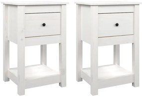 vidaXL Κομοδίνα 2 τεμ. Λευκό 40 x 35 x 61,5 εκ. από Μασίφ Ξύλο Πεύκου