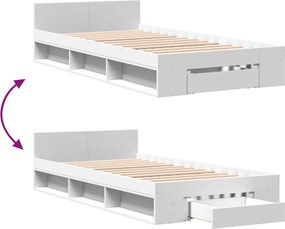 vidaXL Πλαίσιο Κρεβατιού με Συρτάρι Λευκό 90x200 εκ Επεξεργ. Ξύλο