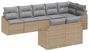 vidaXL Σετ Καναπέ Κήπου 8 pcs Μπεζ Πολυ ράταν