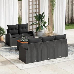 vidaXL σετ κήπου 6 κομμάτια της με μαξιλάρια μαύρο πολυ ρατάν ακακίας