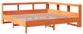 Κρεβάτι Βιβλιοθήκη Χωρίς Στρώμα 180x200 εκ Μασίφ Ξύλο Πεύκου - Καφέ