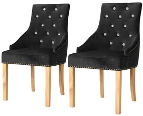 Καρέκλες Τραπεζαρίας 2 τεμ. Μαύρες Μασίφ Ξύλο Δρυός / Βελούδο - Μαύρο