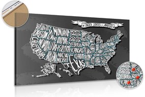 Εικόνα ενός σύγχρονου φελλού χάρτη των ΗΠΑ - 90x60  wooden