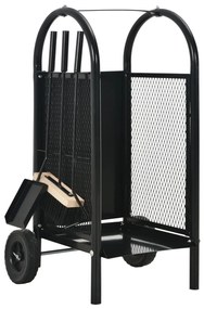 vidaXL Καρότσι Μεταφοράς Καυσόξυλων Μαύρο 30 x 35 x 81 εκ. Ατσάλινο