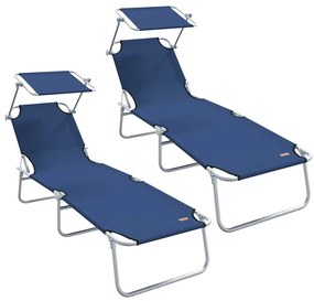 vidaXL Ξαπλώστρα 2-πρόσωπο 2 pcs Μπλε 58 x 188 x 77 εκ. ύφασμα