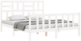 vidaXL Πλαίσιο Κρεβατιού με Κεφαλάρι Λευκό Μασίφ Ξύλο King Size