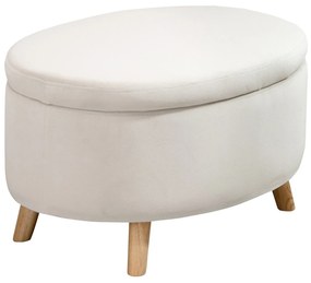 HOMCOM Πάγκος αποθήκευσης, σκαμπό, οβάλ σχήμα, όψη βελούδου, έως 120 kg, 71 x 51,5 x 42 εκ., Μπεζ