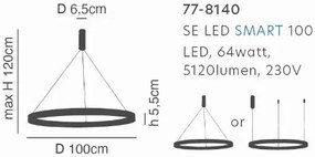 Γραμμικό Φωτιστικό SE LED SMART 100 AMAYA PENDANT BLACK Δ5 - 51W - 100W - 77-8140