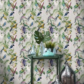 Ταπετσαρία Tropical Birds WP20172 Green-White-Blue-Taupe MindTheGap 52x300cm