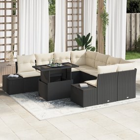vidaXL Σετ Garden Sofa 9 Τεμαχίων με Μαξιλάρια Μαύρο Πολυ Ρατάν